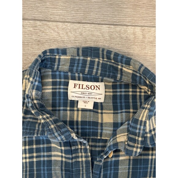 Vtg CC Filson Plaid Flannel Mens Size L Button Front Shirt Long Sleeve Green - Picture 3 of 8